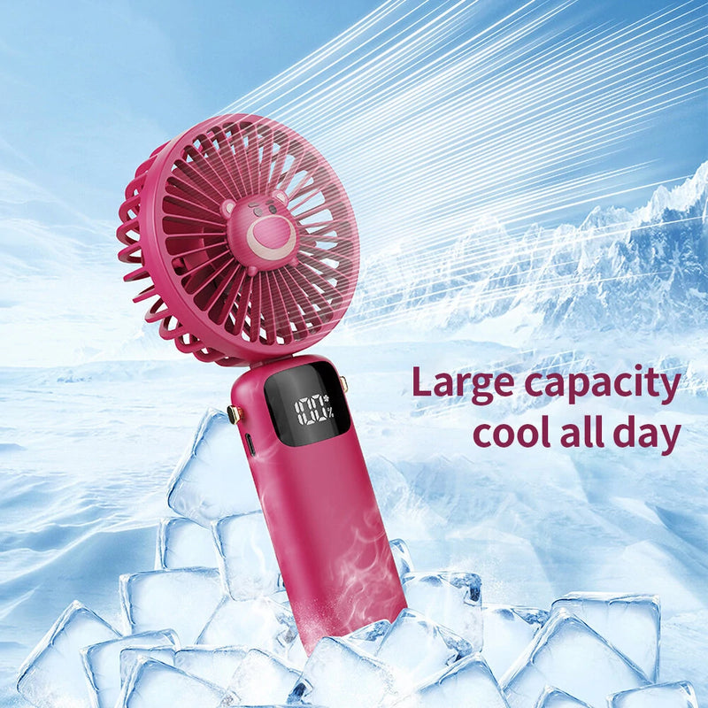 USB Mini Silent Handheld Folding Fan Digital Display 6 Speed Of Wind With Portable Stand Small Fan