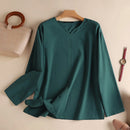 ZANZEA Vintage Women Cotton Blouse V Neck Long Sleeve Tops Retro Solid Loose Shirt Female Work Tunic Blusas Mujer