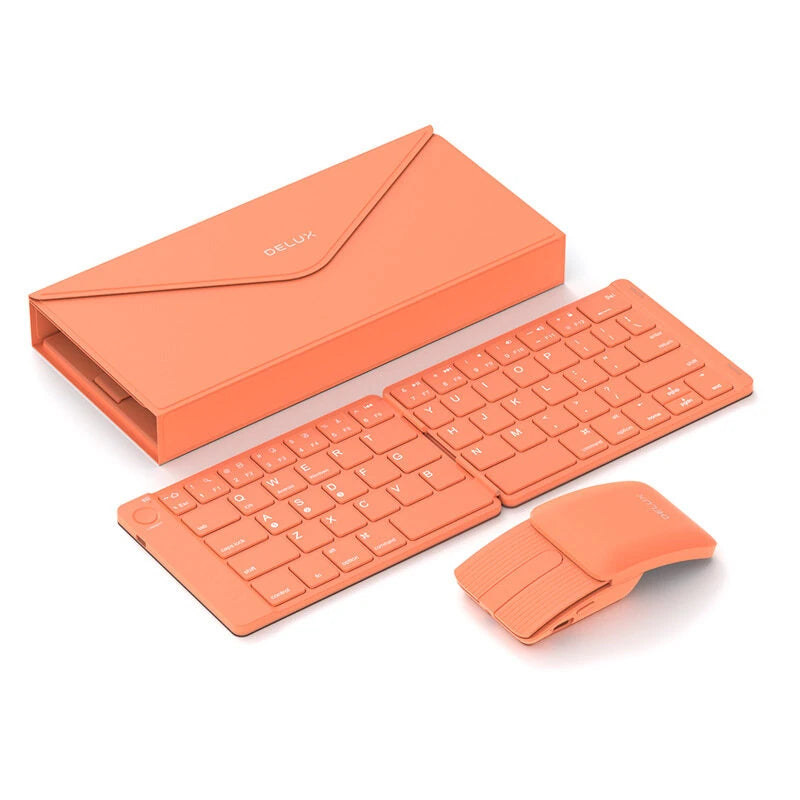 Delux MF10 Foldable Keyboard and Mouse Set Ultra Slim Wireless bluetooth Keyboard & Mouse Combo 120days Standby Magnetic Closure for PC Laptop Computer Monitor