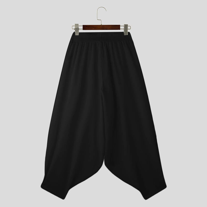 INCERUN Mens Trendy Wide Leg Pants Solid Color Casual Loose Foots-binding Pants Plus Size, Spring Fall, S-5XL