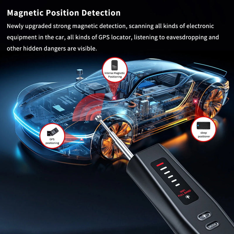 Multi-functional Camera Detector 500mAh 1MHz-6.5GHz Small Camera Finder Adjustable Sensitivity Portable Anti-Snooping Device Type-C Rechargeable Battery Long Battery Life