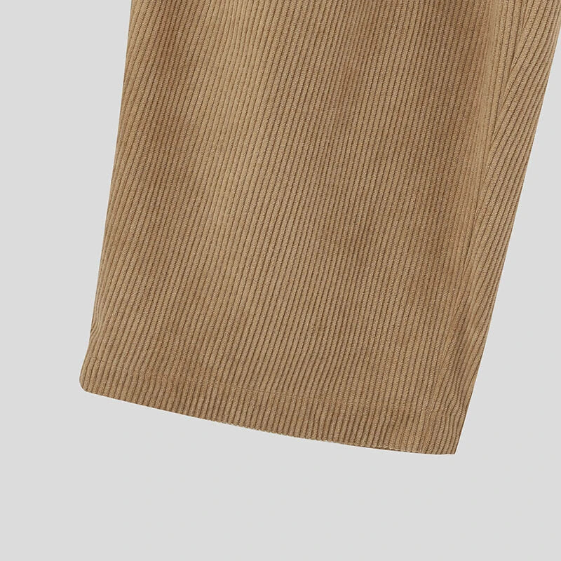 INCERUN Men Jumpsuits Corduroy double-breasted Suit Collar Long-sleeved Casual One-piece Suit for Men with Side Pockets