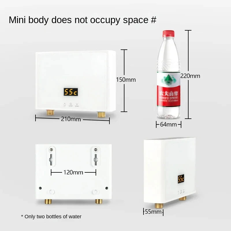 220V 3000W Instant Water Heater Bathroom Kitchen Wall Mounted Electric  Hot Water FastHeater LCD Temperature Display with Remote Control