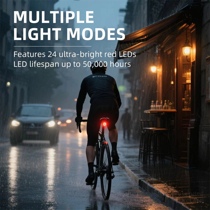 CYCLAMI T08 Smart Brake Anti-theft Taillight with Positioning IPX64 Waterproof Type-C Charging Bike Rear Light for MTB Night Cycling Safety