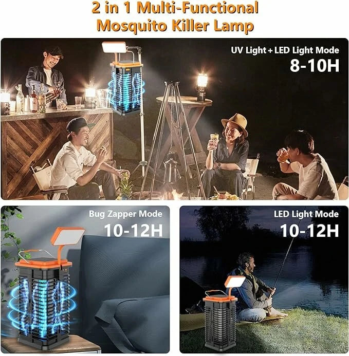 Solar Bug Zapper with LED Light 4000mAh Rechargeable Battery Cordless Electric Mosquito Zapper for Outdoor and Indoor
