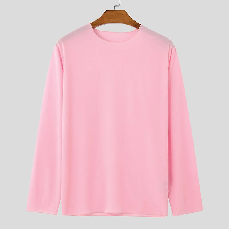 INCERUN Mens Ruched Textured Long-Sleeve T-Shirt Comfortable Quick Dry Crew Neck Top for Male S-5XL