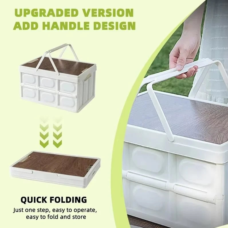 30L Outtdoor Folding Box Storage Box Camping Storage Box Car Trunk Storage Box Wooden Cover Foldable Trunk Storage