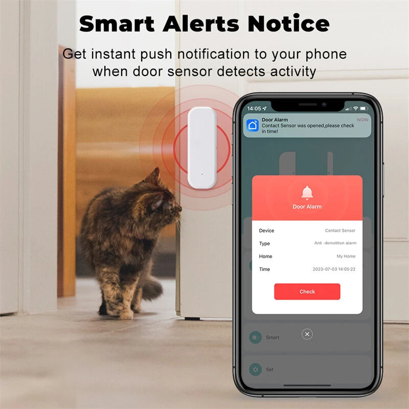 Smatrul Tuya Smart WiFi Door Window Alarm Sensor Open Closed Detectors bluetooth Smart Life APP Alerts Phone Notifications Work with Alexa Google Home