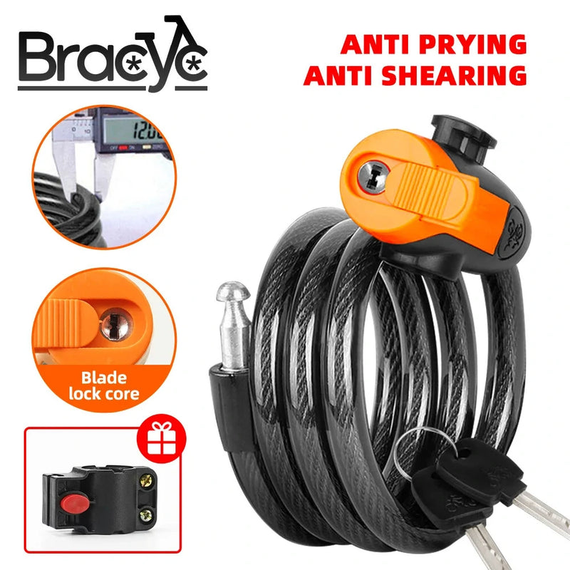 XANES Anti-thief Key Bike Lock 1.2m Length Steel Alloy Tough Protection Waterproof Portable Bicycle Lock for MTB Bicycle Road Bike