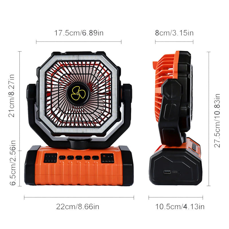 IPRee Camping Portable Desk Fan with LED Light, 20000mAh Battery Rechargeable Quiet Camping Fan, Battery Operated with Hanging Hook for Home Bedroom