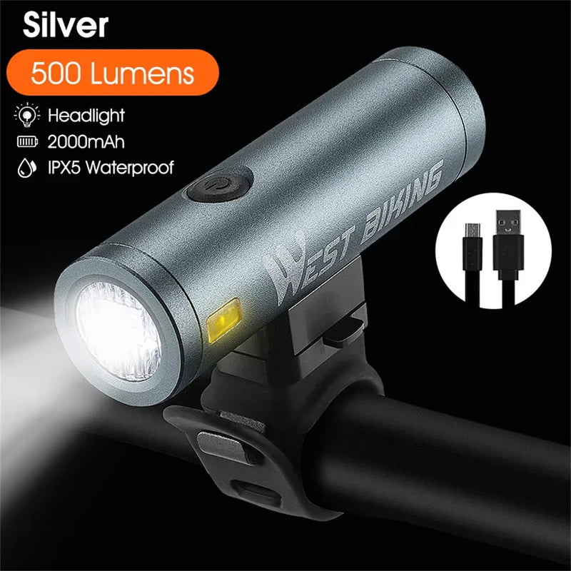 WEST BIKING 500LM 85 Floodlight Bicycle Front Light 5000mAh USB Rechargeable 200m Long-range Cycling Headlight Aluminium Alloy Bike Lamp