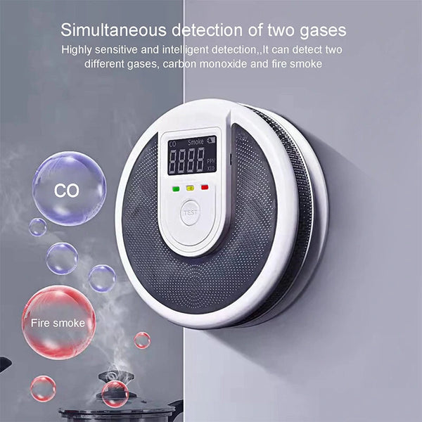Compound Smoke and Carbon Monoxide Leakage Detector LCD Display Sound Light Alarm Troubleshooting Functions Indoor Fire Prevention Surveillance Device