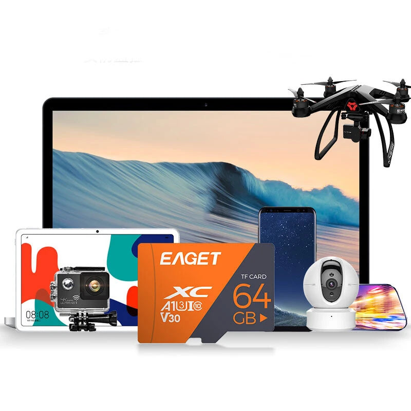 EAGET T1 64GB TF Memory Card Micro SD Card U3 Class10 High Speed High Speed Flash Memory Flash Cards for Camera Phone Driving Recorder