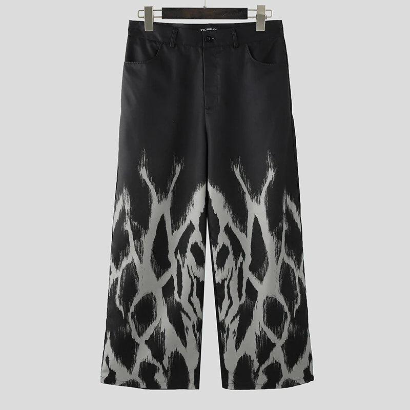 INCERUN Mens Casual Print Color Block Pant Zipper Button Casual Loose Fit Long Pants with Pockets for Men S-5XL