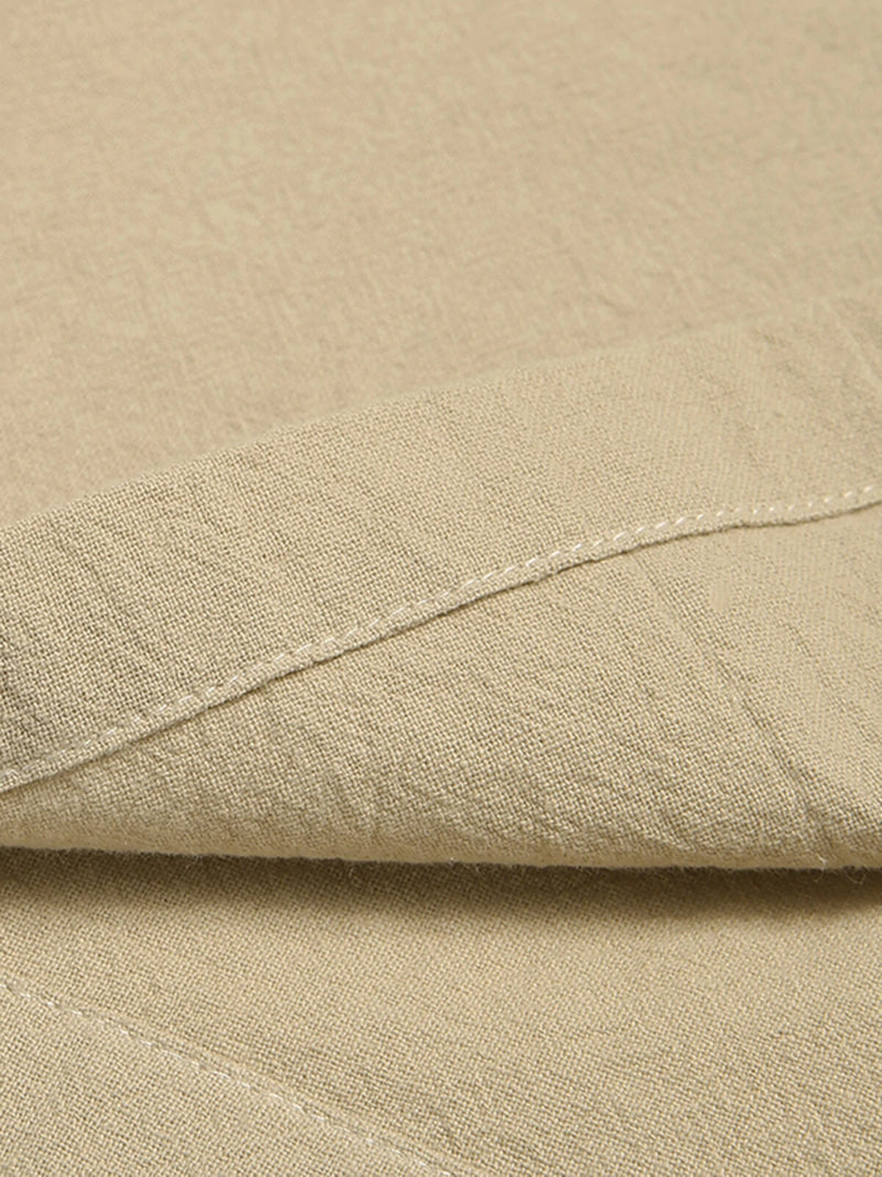 Mens Solid Lace-Up Neck 100%Cotton Long Sleeve T-Shirt