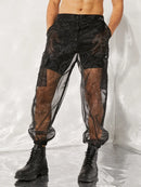 INCERUN Men Transparent Mesh Zipper Pants Nightclub Party Mens Pants Fashion Street Men's Bottoms