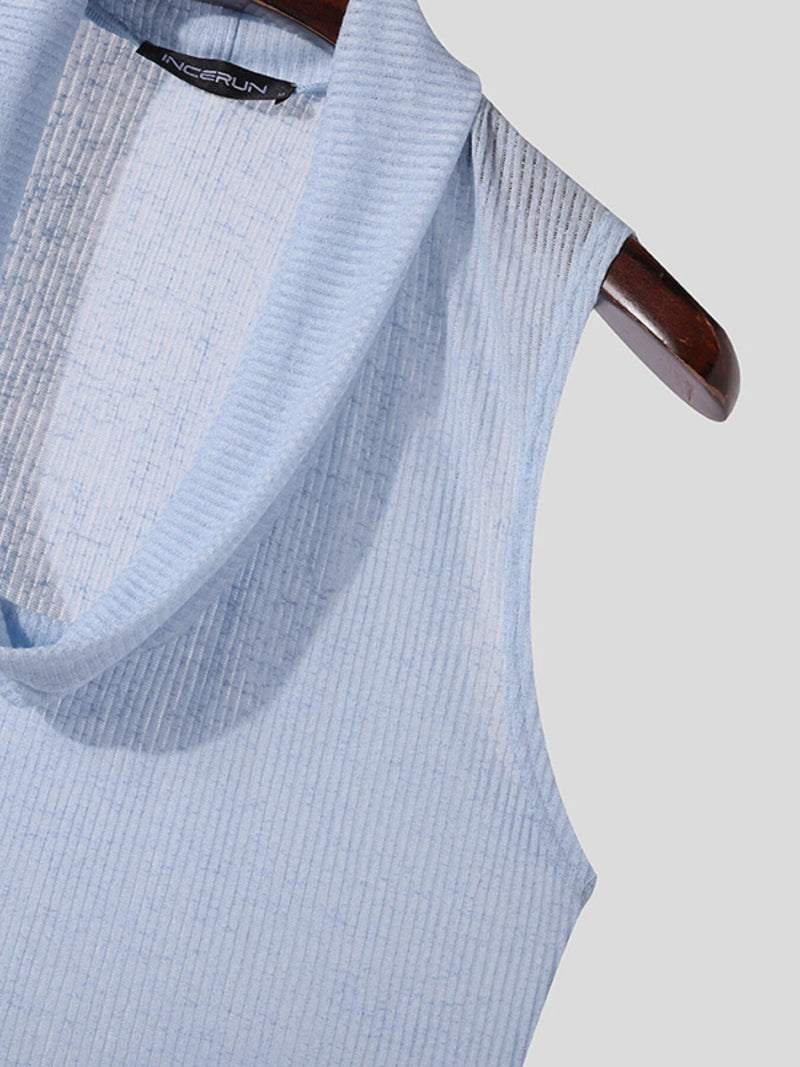 INCERUN Men Tank Knitted Transparent Top Sold Color Loose Neck Soft Tank Top Casual Daily Summer Vests Men Clothing S-5XL