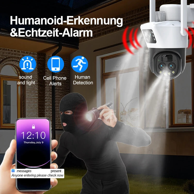 Guudgo 10x Optical Zoom Solar Security Camera Outdoor Dual-lens Wireless PTZ Full Color Night Vision Two-Way Talk Human Detection Waterproof Surveillance Camera