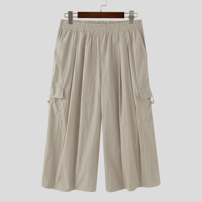 INCERUN Men Casual Wide Leg Pants Lightweight Solid Color Loose Fit Straight Wide-leg Trousers for Men, Plus Size S-5XL