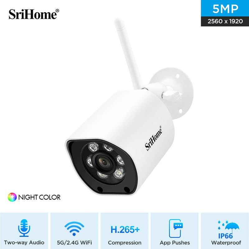 SriHome SH034 5MP QHD 5G Dual Band WIFI IP Camera Full Color Night Vision AI Humanoid Identification Home Security CCTV Baby Monitor
