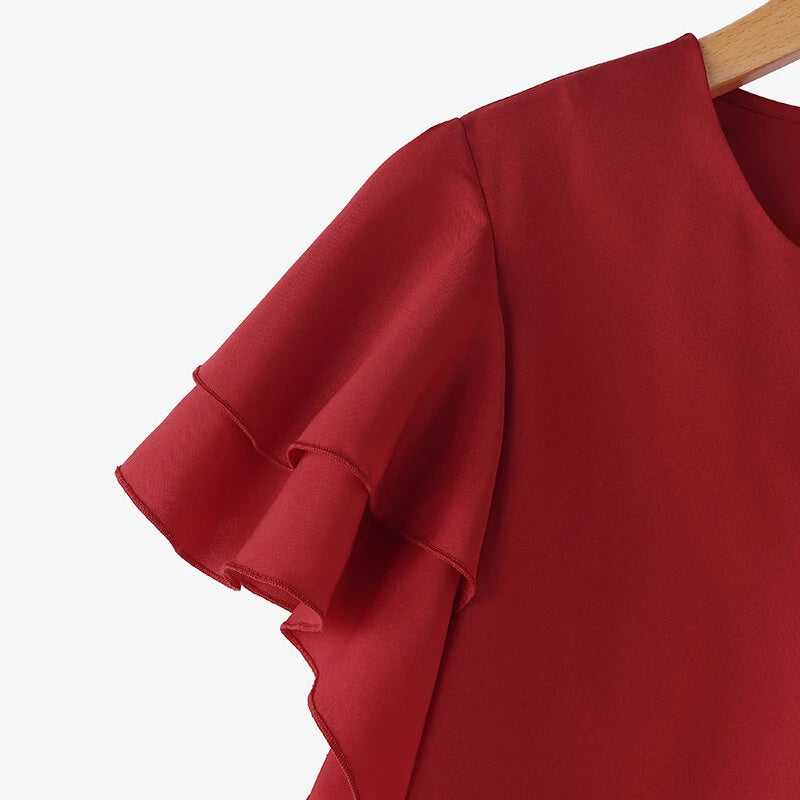 ZANZEA Women Fashion Short Sleeve Ruffles Blouse Elegant Office OL Shirt Casual O Neck Solid Tops