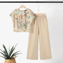 ZANZEA Women's 2pcs Suits Floral Short Sleeve O-Neck Top Elastic Waist Wide Leg Trousers Vintage Sets