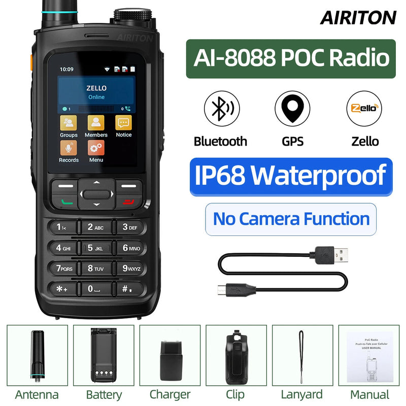 AIRITON AI-8088 Global POC Walkie Talkie Network Radio IP68 Waterproof Zello Android Bluetooth GPS WIFI Two Way Radio