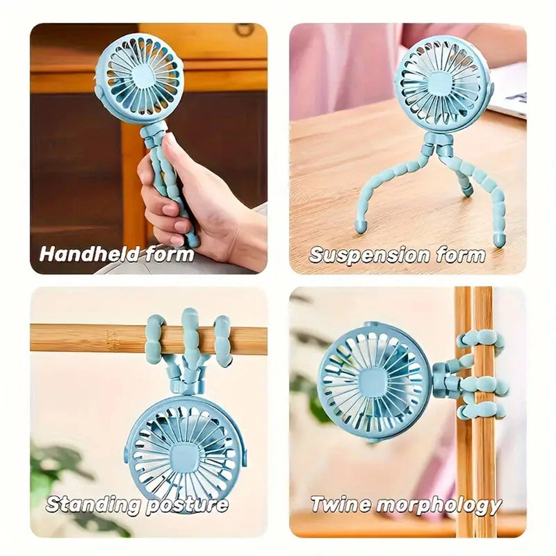 Compact Portable Octopus Handheld Night Light Cooling Fan 500mAh with Accessories