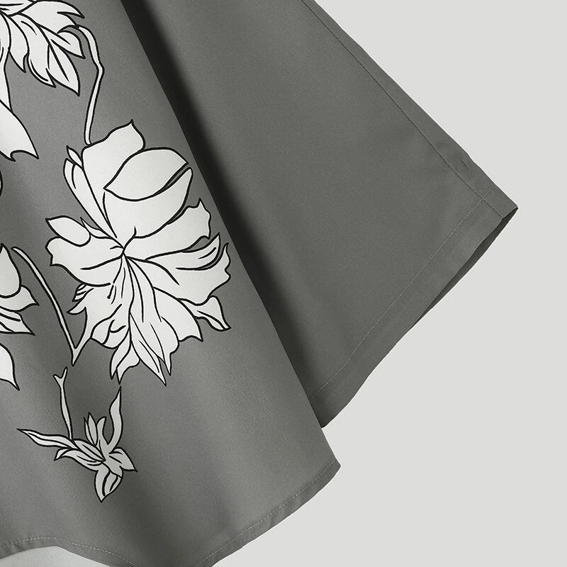 INCERUN Men Flowers Print Loose Fit Long Sleeve Shirts Casual Daily Large Size Lapel Tops for Men S-5XL