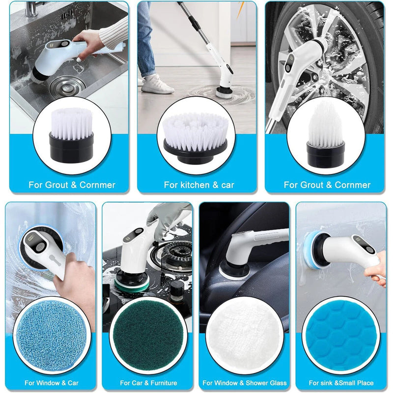 7 in 1 Electric Spin Scrubber, Cordless Cleaning Brush With 7 Replaceable Brush Heads and 3-Speed Control, Adjustable Shower Scrubber With Retractable Extension & Detachable Handle For Bathroom, Kitchen, Tub, Toilet, Tile, Windows