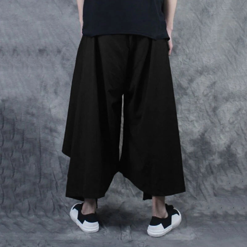 INCERUN Men Black Pant Fashion Casual Loose Fit Irregular Pant Skirt Spring Summer Mens Elastic Black Streetwear Pants