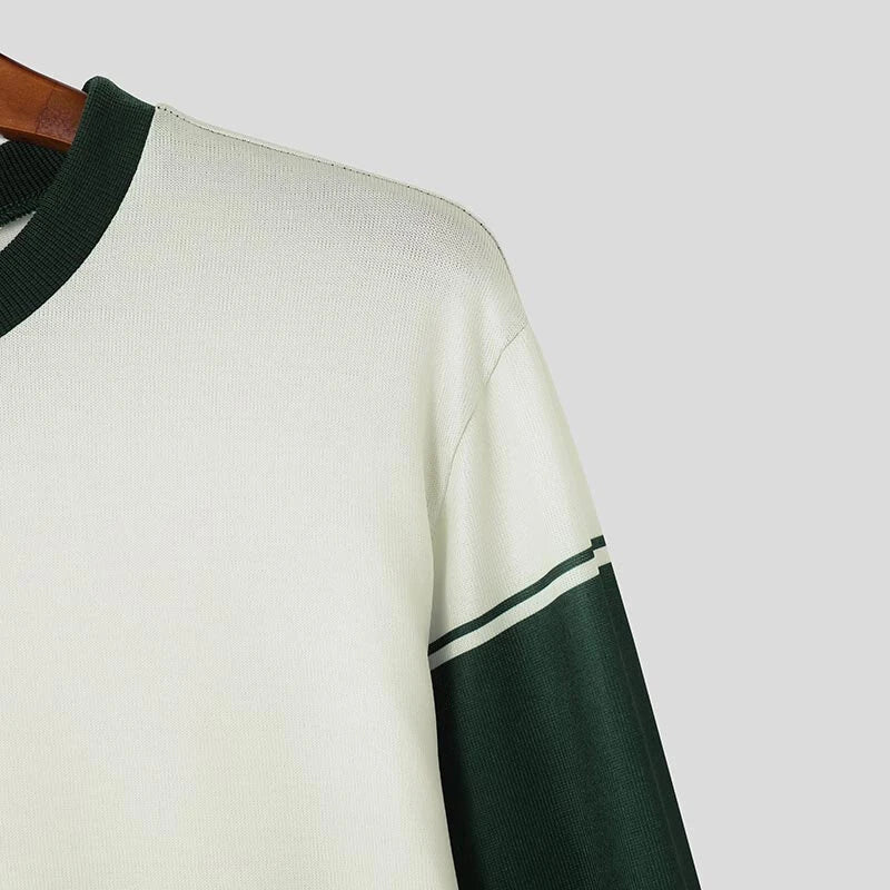 INCERUN Mens Color Block Long-Sleeve Pullover Hoodie Casual Comfortable Crew Neck Top for Male S-5XL