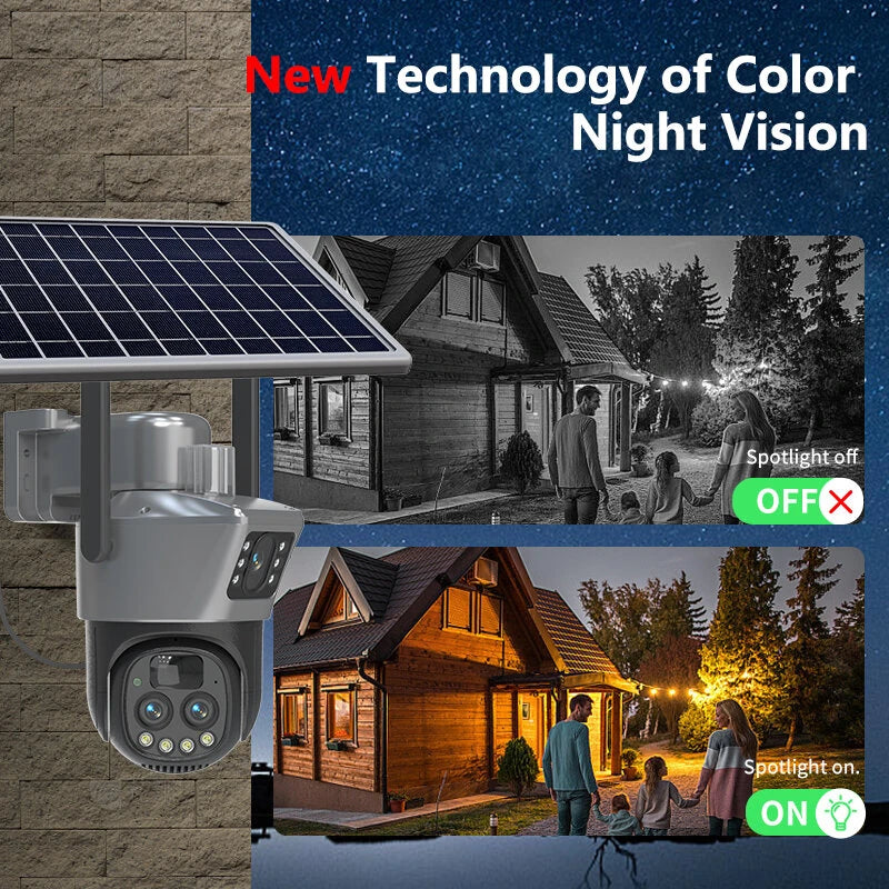 Guudgo 10x Zoom Solar Dual Lens Outdoor Security Camera PTZ Full Color Night Vision Two Way Intercom Human Detection Real Time Alerts CCTV Surveillance Camera
