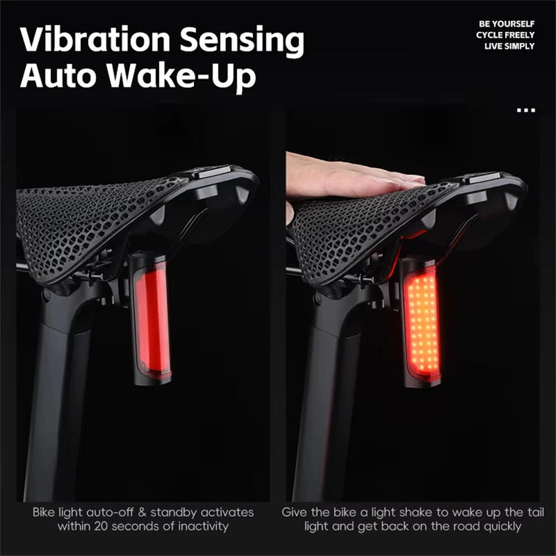 WEST BIKING 120LM Smart Brake Sensor Bicycle Taillight Lightweight  IP65 Waterproof Type-C Charging 8 Modes Flash Bike Rear Light for MTB Night Cycling Safety