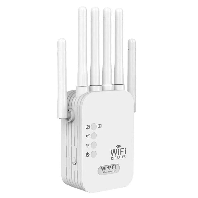 1200Mbps Wireless WiFi Repeater Dual Band WIFI Extender Booster 2.4G/5G Network Amplifier with 6 Antennas 360 Full Coverage Signal for Small Office