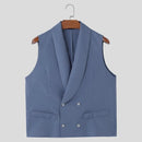 INCERUN Mens Solid Color Double-Breasted Two Pieces Outfit Sleeveless Blazer Vest Pant Casual Suit for Male