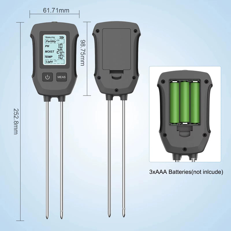 5 in 1 Soil Tester PH Moisture Temp Fertility Light Sensor Digital LCD Meter Humidity Monitor for Flower Plants Gardening Greenhouse