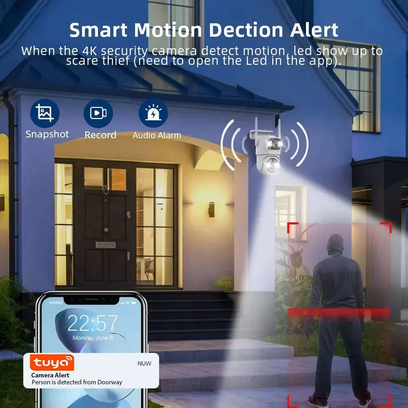 4MP Dual Lens Tuya Wifi Camera PTZ Outdoor 4K Wireless Dual Screen Security Camera Auto Tracking Monitoring Video Surveillance EU Plug