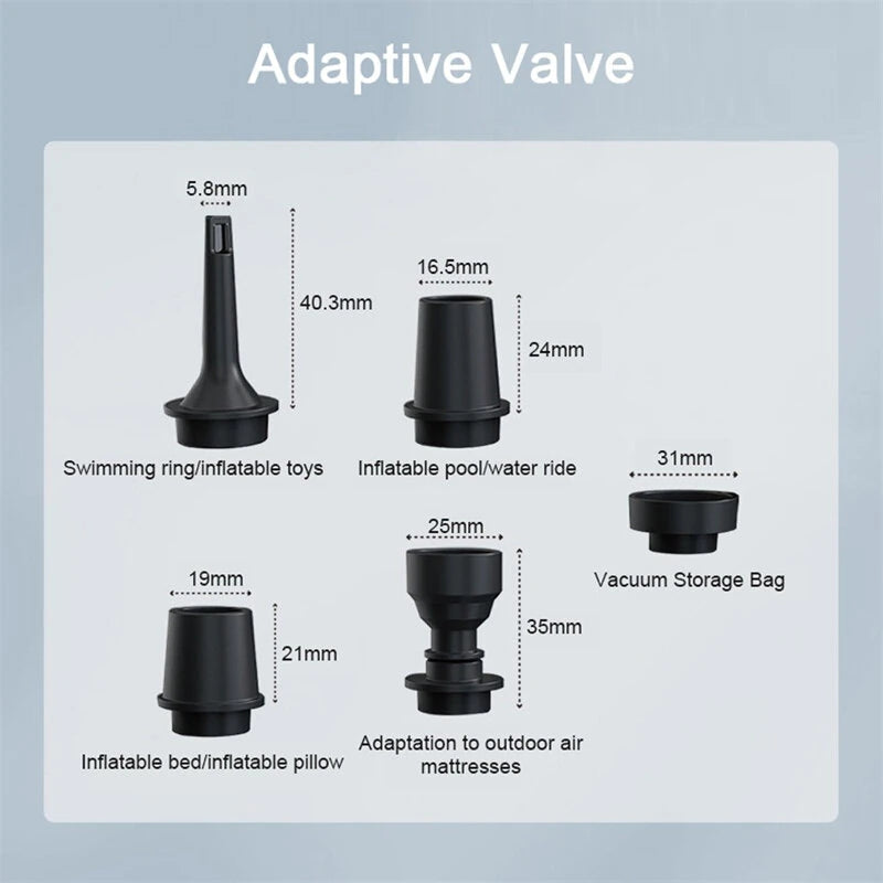 Cordless Air Pump Portable Electric Air Compressor Inflation & Deflation Pump with 5 Nozzles LED Light for Inflation Pool AirMattress Airbed Swimming Rings