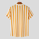 INCERUN Men's Casual Striped Shirt Daily Thin Long Sleeve Button Up Shirt for Men Stand-up Collar Short Sleeve Top Summer Shirts