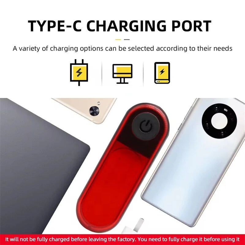 BIKIGHT Bike Taillight 200mAh Battery 5 Light Modes Type-C Rechargeable Waterproof Bicycle Rear Light for Outdoor Cycling