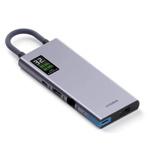 Hagibis 9-in-1 Type-C Docking Station with LCD Display Multiport Hubs Adapter with USB3.0 USB2.0 USB-C PD100W HD 4K@60Hz Gigabit Ethernet A to C Adapter TF/SD 3.5mm AUX