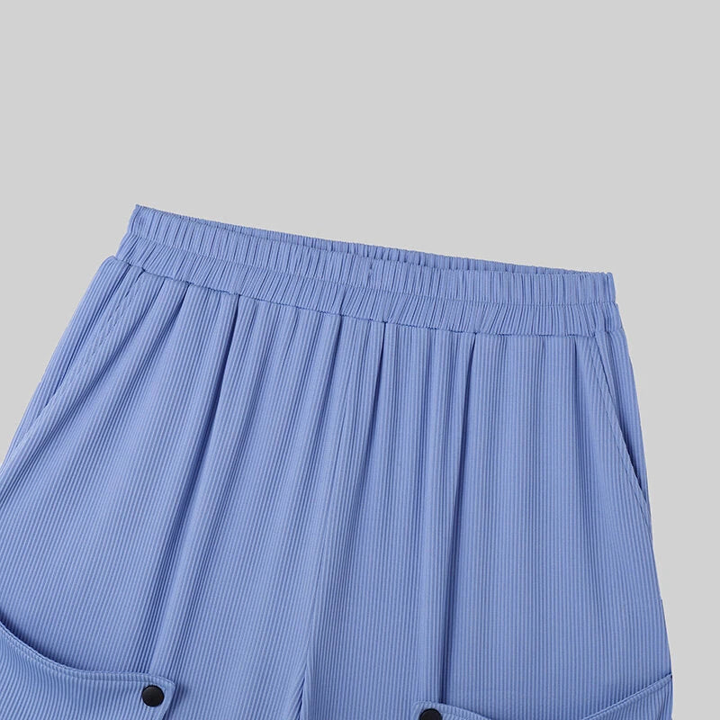 INCERUN Men's Clothing 2 Piece Set Knit Ribbed Round Neck Vest & Trousers Casual Solid Color Set for Daily Wear