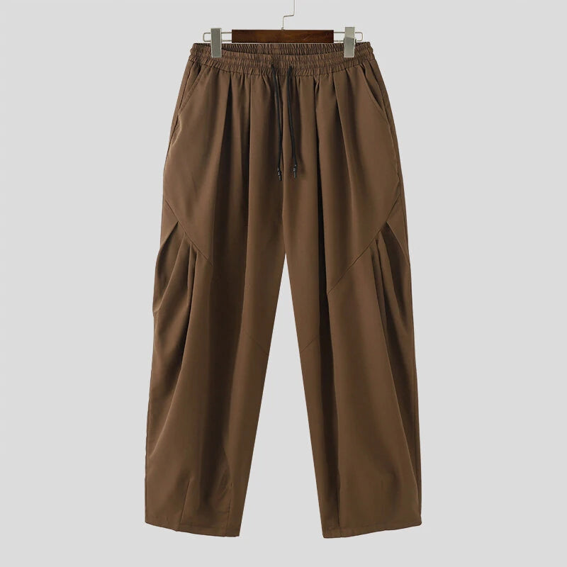 INCERUN Mens Casual Deconstructed Pleated Carrot Pant Casual Daily Solid Color Design Long Trousers Male S-5XL