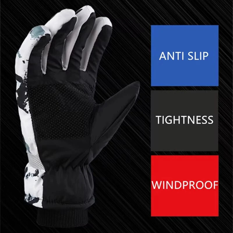 Unisex PU Leather Waterproof Ski Gloves Anti-slip Touch Screen Motorcycle Cycling Fleece Warm Snow Sports Snowboard Winter Gloves
