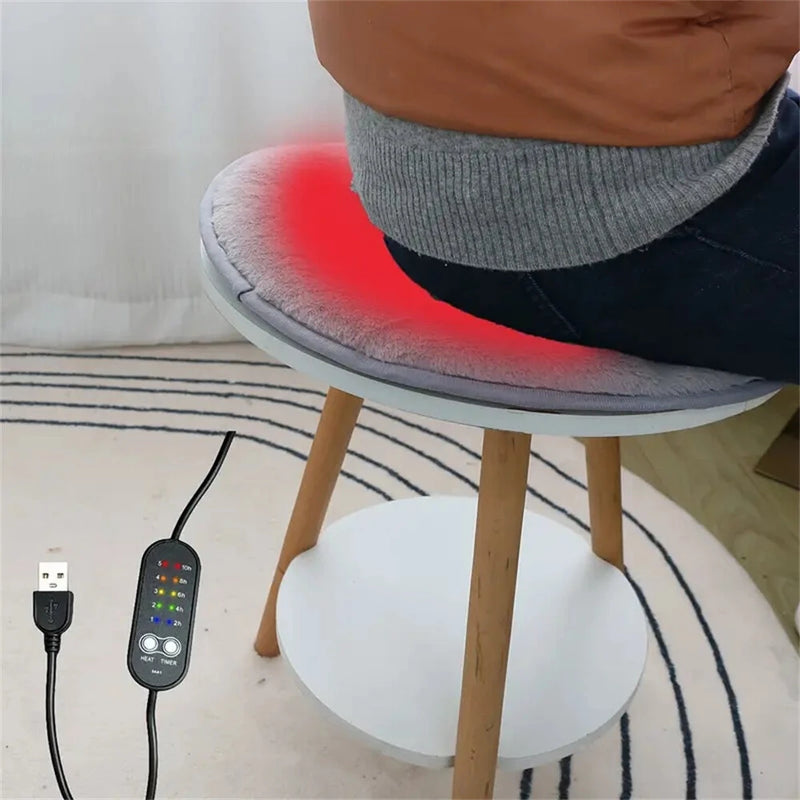 IPRee Winter Round Rabbit Fleece Usb Interface Waterproof Heating Seat Cushion, Office Outdoor Car Electric Heating Seat Cushion