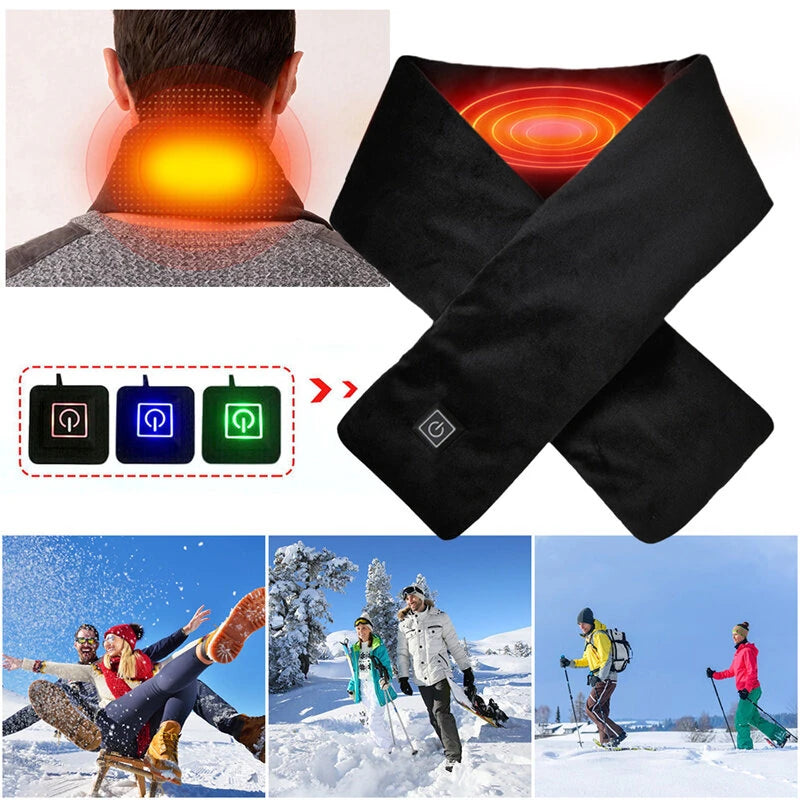 TENGOO Warm Heated Scarf 3 Gears Adjustable USB Charging Electric Heated Scarf Cold-Proof Thermal Neck Wrap Warmer Washable for Outdoor Cycling Climbing Hiking