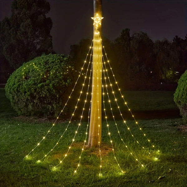 198 LED Five-Pointed Star Light Waterfall Light Water Trailing Light Christmas Holiday Decoration Light Garden Star Light String 8 Mode Function
