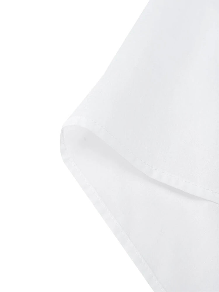 Women Casual Turn-down Collar Flare Sleeve Solid Color Blouse