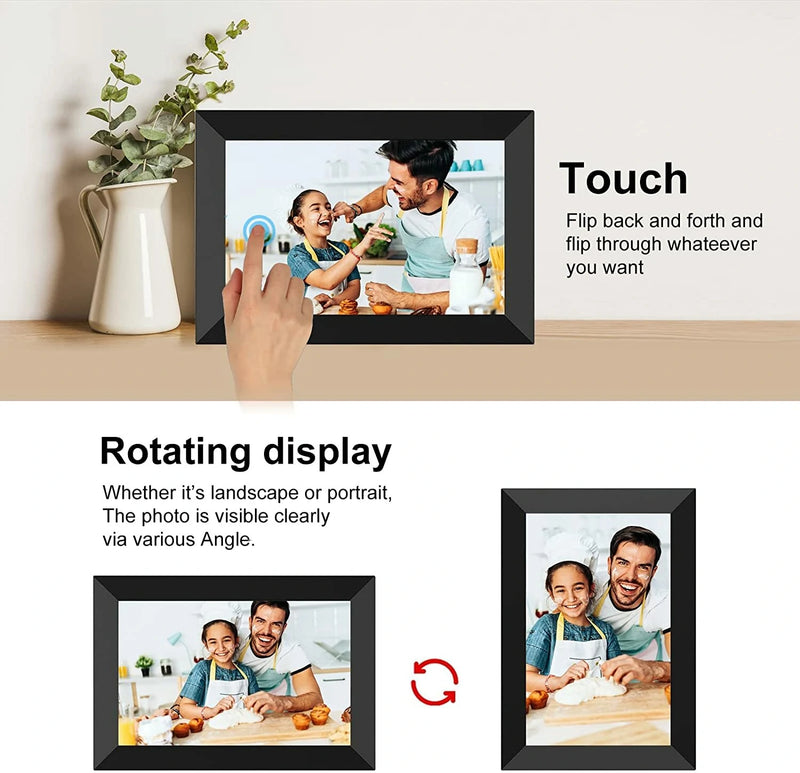 Frameo 10.1 Inch Smart WiFi Digital Photo Frame 1280x800 IPS LCD Touch Screen Auto-Rotate Portrait and Landscape Built in 16GB Memory Share Moments Instantly via Frameo App from Anywhere EU Plug Adapter